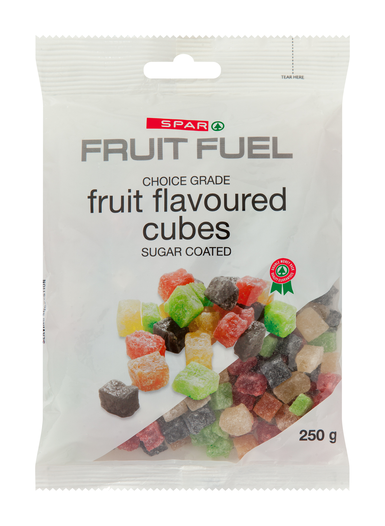 fruit flavoured cubes, sugar coated