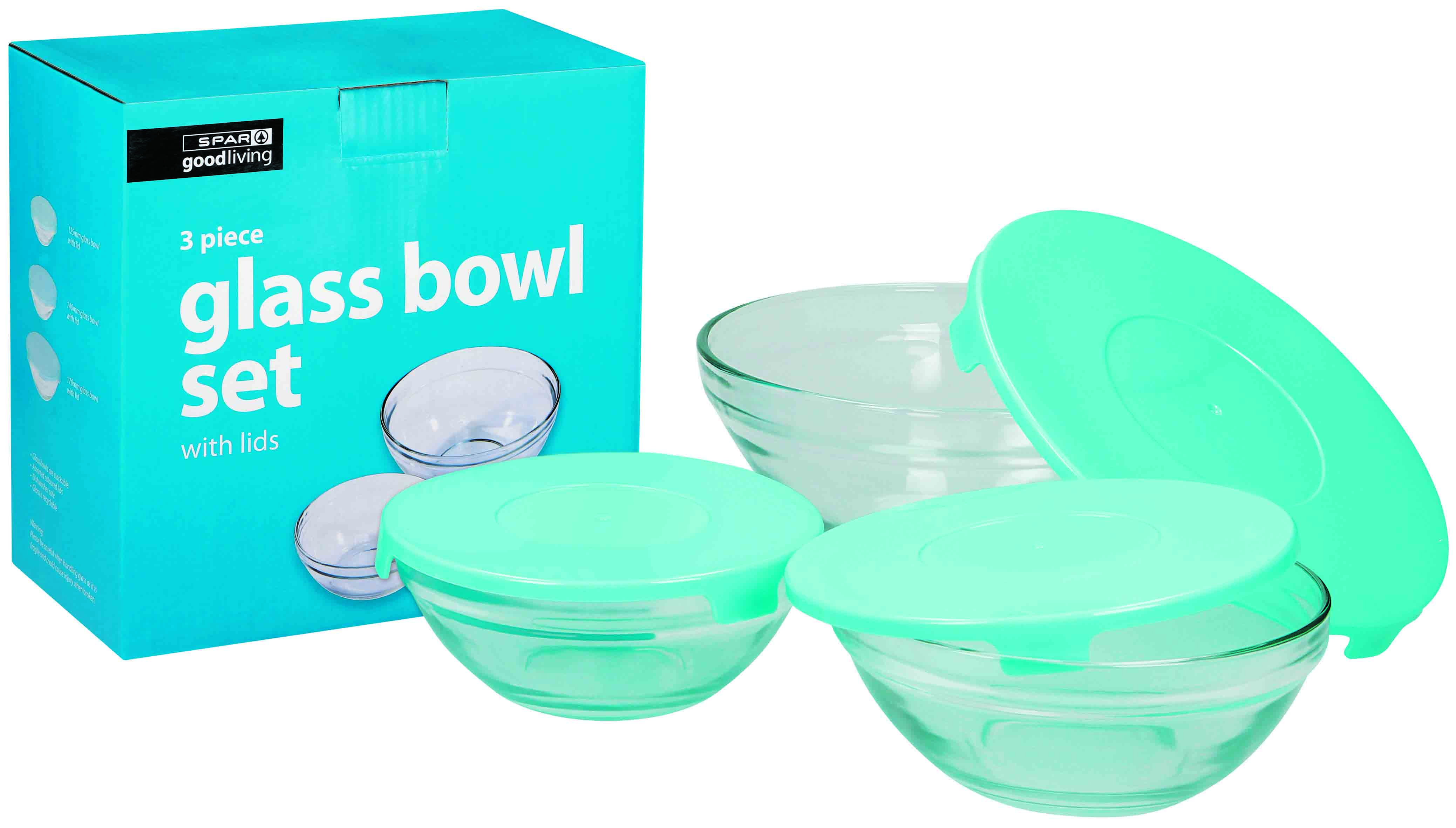 glass bowl set (with lids) - 3 piece